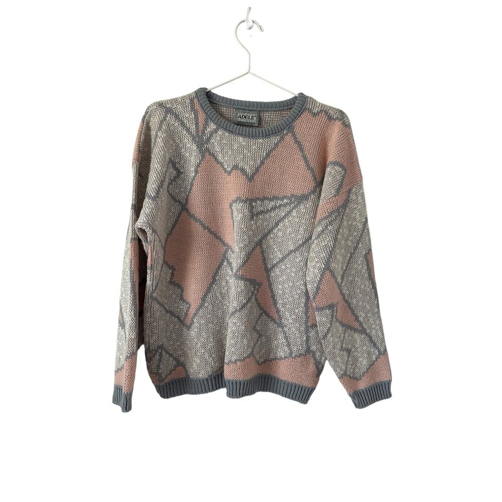 Vintage Adele Pink & Gray Geometric Crewneck Sweater